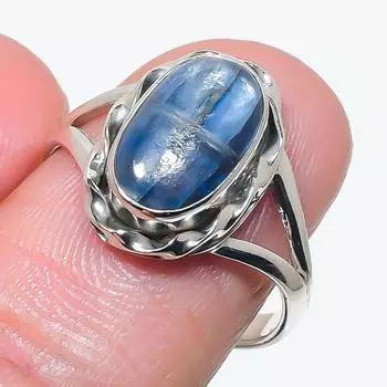 Natural Blue Kyanite Gemstone Handmade 925 Solid Silver Jewelry Ring Size 8 O8I55