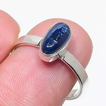Natural Blue Kyanite Gemstone Handmade 925 Solid Silver Jewelry Ring Size 8 E9B18