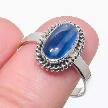 Natural Blue Kyanite Gemstone Handmade 925 Solid Silver Jewelry Ring Size 9 b7T00