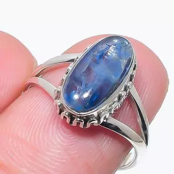 Natural Blue Kyanite Gemstone Handmade 925 Solid Silver Jewelry Ring Size 7 J0t88