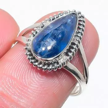 Natural Blue Kyanite Gemstone Handmade 925 Solid Silver Jewelry Ring Size 8 I1D50