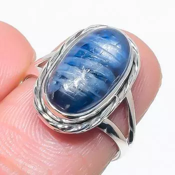 Natural Blue Kyanite Gemstone Handmade 925 Solid Silver Jewelry Ring Size 6 T7B05