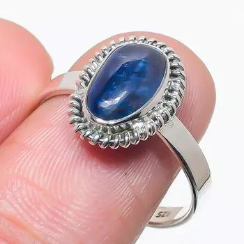 Natural Blue Kyanite Gemstone Handmade 925 Solid Silver Jewelry Ring S.9.5 L3r63