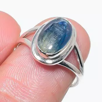 Natural Blue Kyanite Gemstone Handmade 925 Solid Silver Jewelry Ring Size 7 E5v66