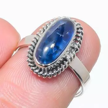 Natural Blue Kyanite Gemstone Handmade 925 Solid Silver Jewelry Ring Size 7 h0j93