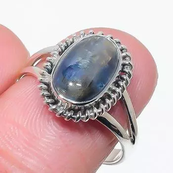 Natural Blue Kyanite Gemstone Handmade 925 Solid Silver Jewelry Ring Size 8 o6E85