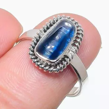 Natural Blue Kyanite Gemstone Handmade 925 Solid Silver Jewelry Ring Size 8 k4R64