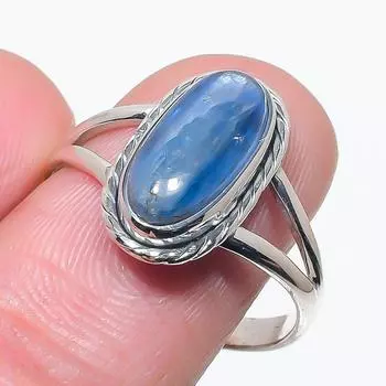 Natural Blue Kyanite Gemstone Handmade 925 Solid Silver Jewelry Ring S.10 Q4D77