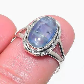 Natural Blue Kyanite Gemstone Handmade 925 Solid Silver Jewelry Ring Size 7 Y6I81