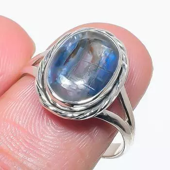 Natural Blue Kyanite Gemstone Handmade 925 Solid Silver Jewelry Ring Size 9 R8s89