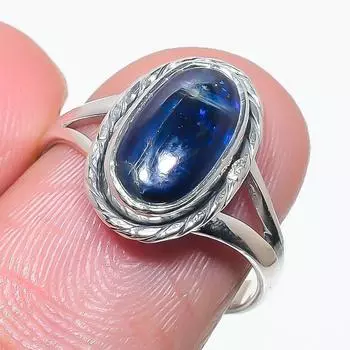 Natural Blue Kyanite Gemstone Handmade 925 Solid Silver Jewelry Ring Size 7 r4Y71