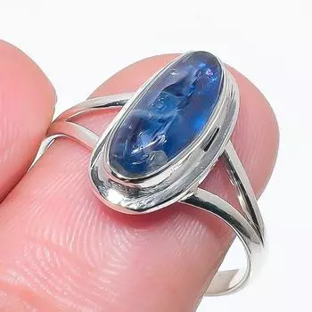 Natural Blue Kyanite Gemstone Handmade 925 Solid Silver Jewelry Ring Size 9 j1Y09