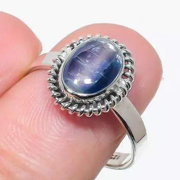 Natural Blue Kyanite Gemstone Handmade 925 Solid Silver Jewelry Ring Size 9 T1G32
