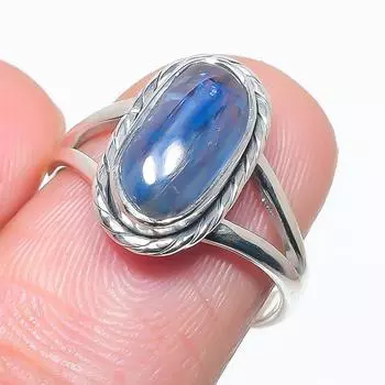 Natural Blue Kyanite Gemstone Handmade 925 Solid Silver Jewelry Ring Size 7 s9T71