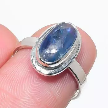 Natural Blue Kyanite Gemstone Handmade 925 Solid Silver Jewelry Ring Size 6 C9Z17