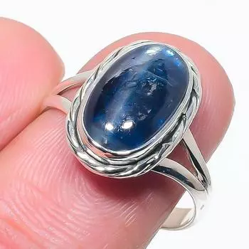 Natural Blue Kyanite Gemstone Handmade 925 Solid Silver Jewelry Ring Size 9 P7h66