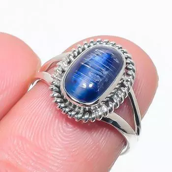 Natural Blue Kyanite Gemstone Handmade 925 Solid Silver Jewelry Ring Size 6 I3a97