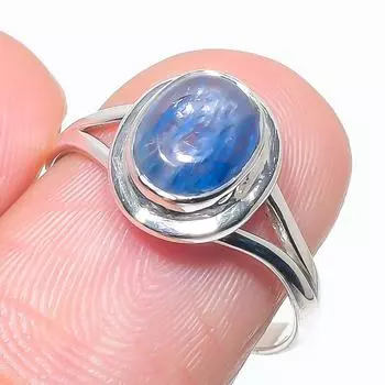 Natural Blue Kyanite Gemstone Handmade 925 Solid Silver Jewelry Ring Size 8 w0q61