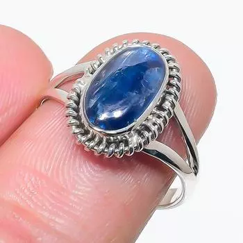 Natural Blue Kyanite Gemstone Handmade 925 Solid Silver Jewelry Ring Size 8 Z4i39