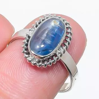 Natural Blue Kyanite Gemstone Handmade 925 Solid Silver Jewelry Ring Size 8 R2i80