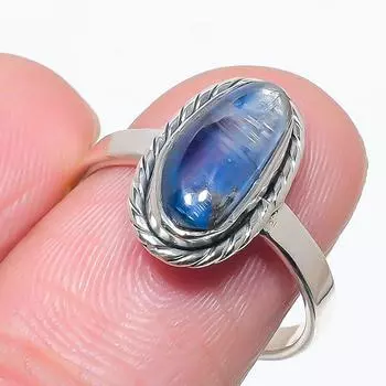 Natural Blue Kyanite Gemstone Handmade 925 Solid Silver Jewelry Ring Size 8 w6n24