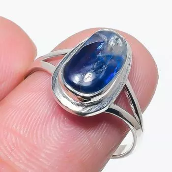 Natural Blue Kyanite Gemstone Handmade 925 Solid Silver Jewelry Ring Size 8 P0c61