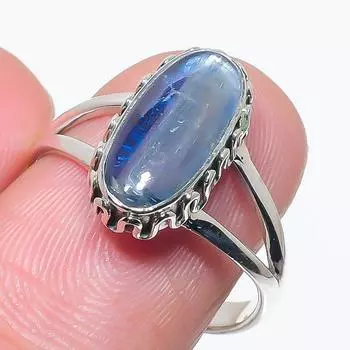 Natural Blue Kyanite Gemstone Handmade 925 Solid Silver Jewelry Ring Size 9 c3A57