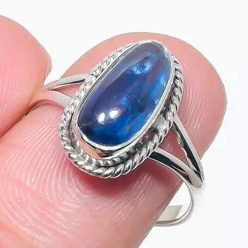 Natural Blue Kyanite Gemstone Handmade 925 Solid Silver Jewelry Ring Size 8 Q3y84