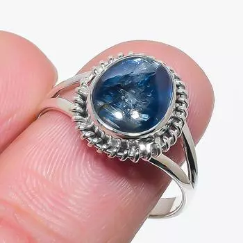 Natural Blue Kyanite Gemstone Handmade 925 Solid Silver Jewelry Ring Size 9 i7f43