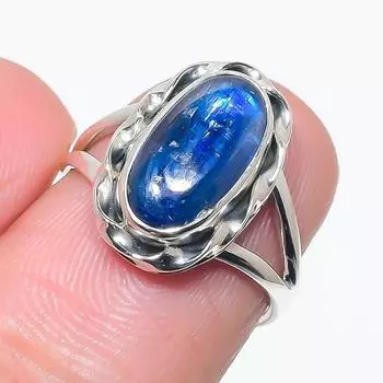 Natural Blue Kyanite Gemstone Handmade 925 Solid Silver Jewelry Ring Size 6 b9h21