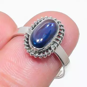 Natural Blue Kyanite Gemstone Handmade 925 Solid Silver Jewelry Ring Size 8 e5E79