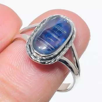 Natural Blue Kyanite Gemstone Handmade 925 Solid Silver Jewelry Ring Size 9 c8h37