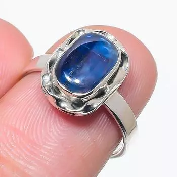 Natural Blue Kyanite Gemstone Handmade 925 Solid Silver Jewelry Ring Size 7 c5Y67