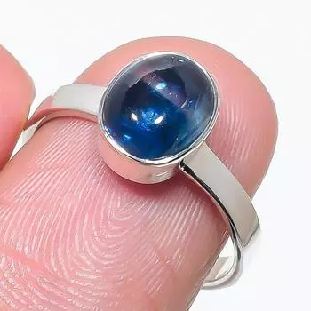 Natural Blue Kyanite Gemstone Handmade 925 Solid Silver Jewelry Ring Size 8 L6G02
