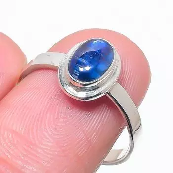 Natural Blue Kyanite Gemstone Handmade 925 Solid Silver Jewelry Ring Size 9 e8h54