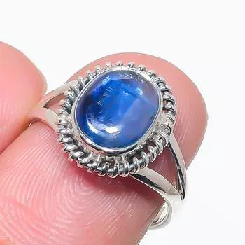 Natural Blue Kyanite Gemstone Handmade 925 Solid Silver Jewelry Ring Size 7 D3p61