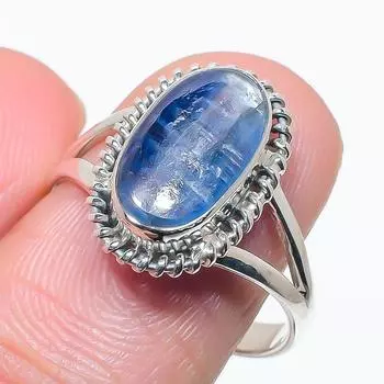 Natural Blue Kyanite Gemstone Handmade 925 Solid Silver Jewelry Ring Size 9 Q0Y95