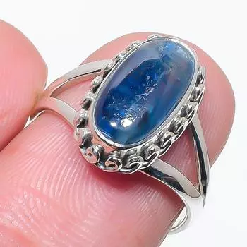 Natural Blue Kyanite Gemstone Handmade 925 Solid Silver Jewelry Ring Size 7 q3V31
