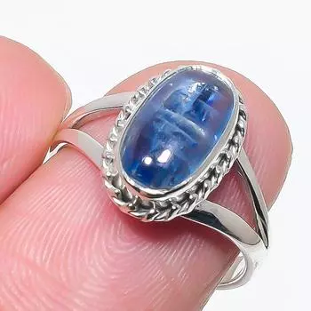 Natural Blue Kyanite Gemstone Handmade 925 Solid Silver Jewelry Ring Size 7 t8v66
