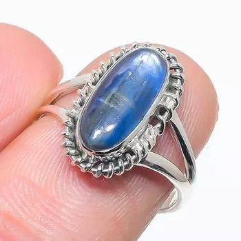 Natural Blue Kyanite Gemstone Handmade 925 Solid Silver Jewelry Ring Size 7 m2K73