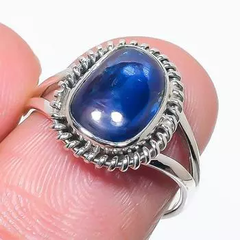 Natural Blue Kyanite Gemstone Handmade 925 Solid Silver Jewelry Ring Size 7 Q3f32