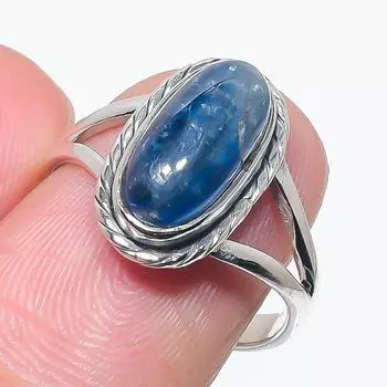 Natural Blue Kyanite Gemstone Handmade 925 Solid Silver Jewelry Ring Size 8 P9c45