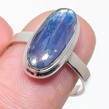 Natural Blue Kyanite Gemstone Handmade 925 Solid Silver Jewelry Ring Size 8 j6L61
