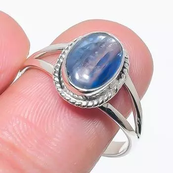 Natural Blue Kyanite Gemstone Handmade 925 Solid Silver Jewelry Ring S.10 e0q01