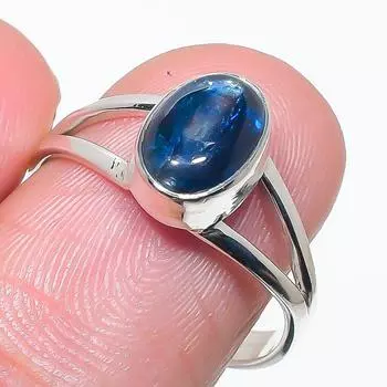 Natural Blue Kyanite Gemstone Handmade 925 Solid Silver Jewelry Ring Size 9 k1y46