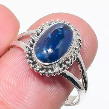 Natural Blue Kyanite Gemstone Handmade 925 Solid Silver Jewelry Ring Size 9 o1W79