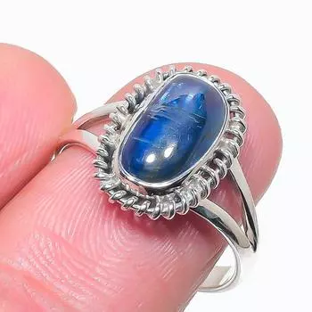 Natural Blue Kyanite Gemstone Handmade 925 Solid Silver Jewelry Ring Size 9 g5j37