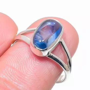 Natural Blue Kyanite Gemstone Handmade 925 Solid Silver Jewelry Ring Size 8 W4L11