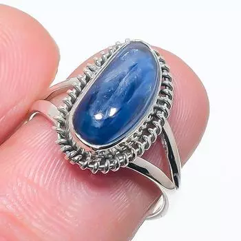Natural Blue Kyanite Gemstone Handmade 925 Solid Silver Jewelry Ring Size 7 P9n28