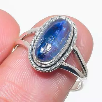 Natural Blue Kyanite Gemstone Handmade 925 Solid Silver Jewelry Ring Size 8 f8W85